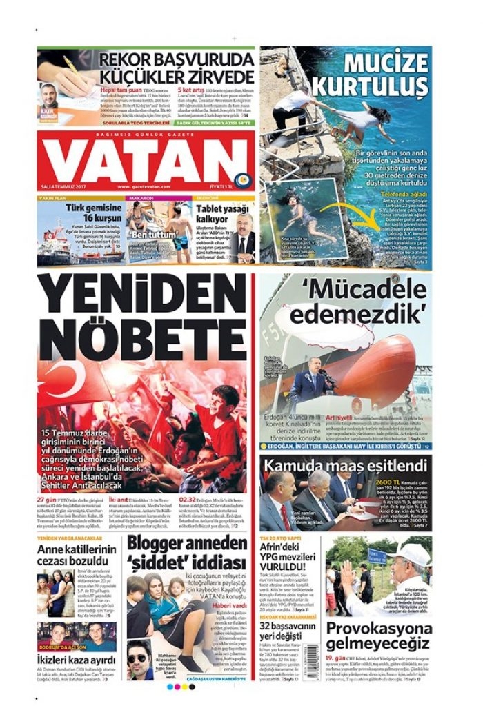 Günün gazete manşetleri 4 Temmuz 2017