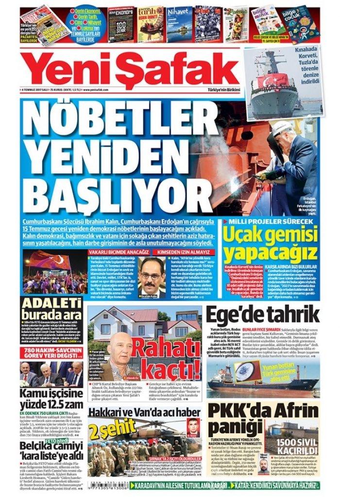 Günün gazete manşetleri 4 Temmuz 2017