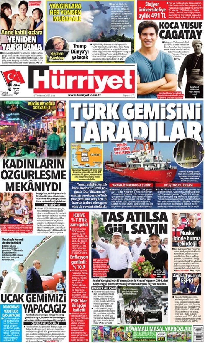 Günün gazete manşetleri 4 Temmuz 2017