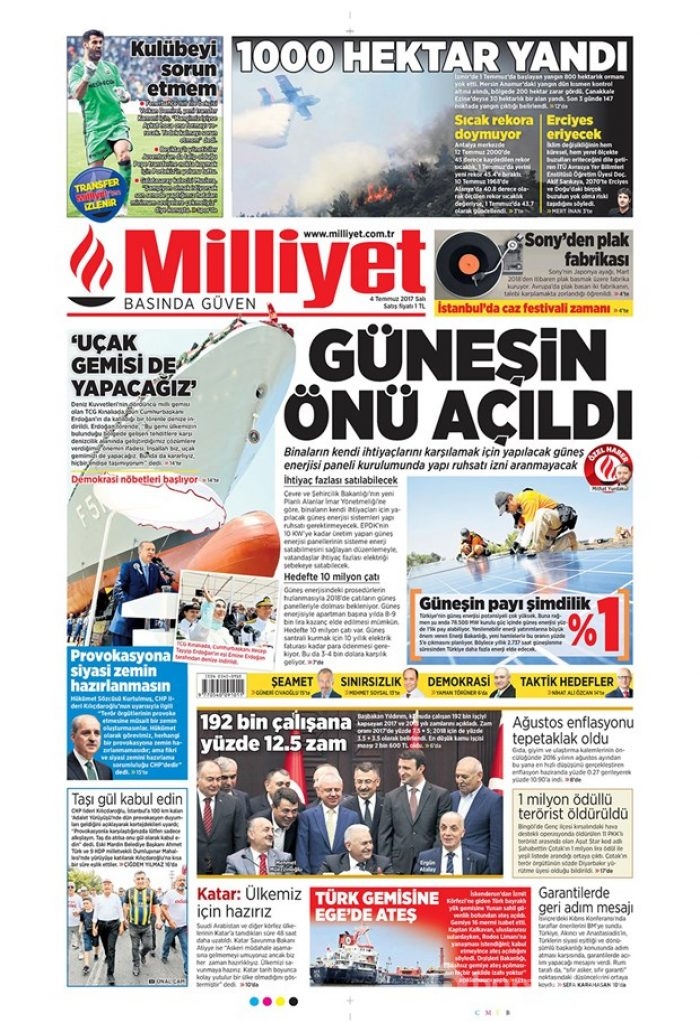 Günün gazete manşetleri 4 Temmuz 2017