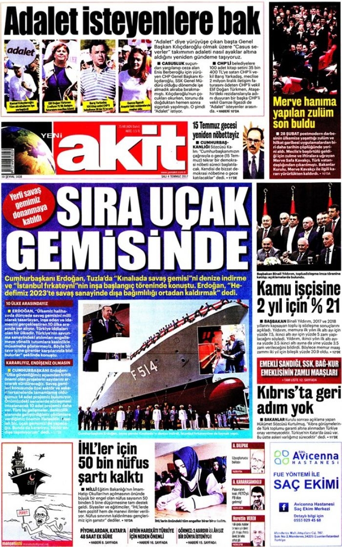 Günün gazete manşetleri 4 Temmuz 2017