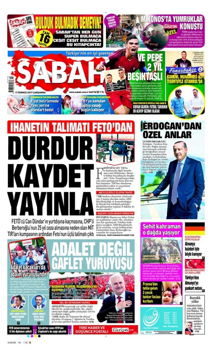 Günün gazete manşetleri 5 Temmuz 2017