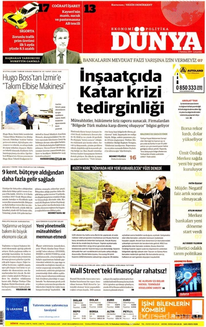 Günün gazete manşetleri 5 Temmuz 2017