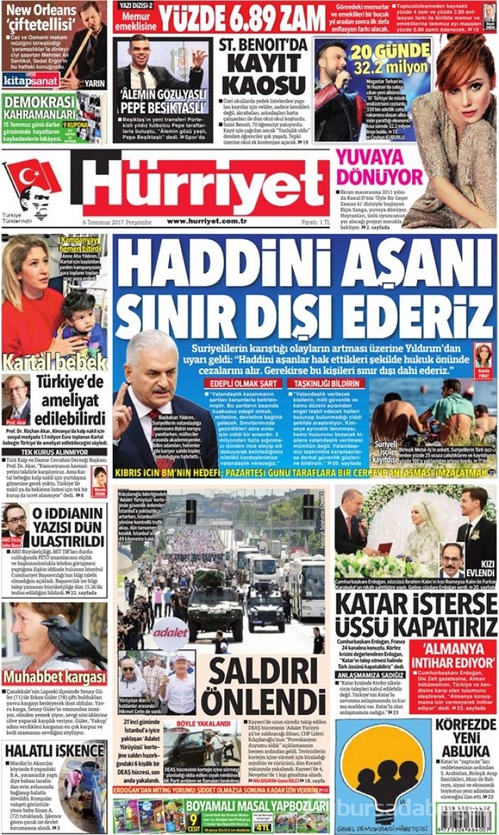 Günün gazete manşetleri - 6 Temmuz 2017