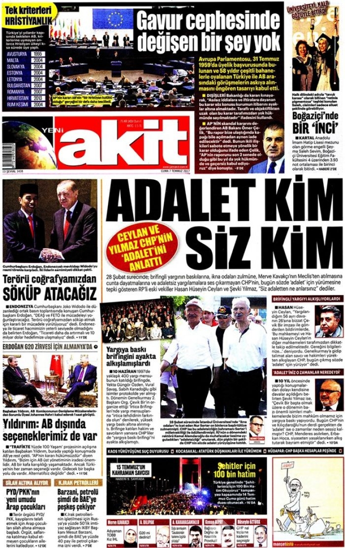 Günün gazete manşetleri 7 Temmuz 2017