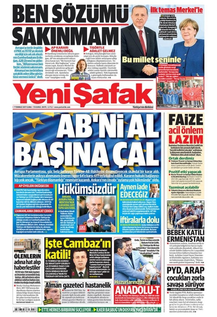 Günün gazete manşetleri 7 Temmuz 2017