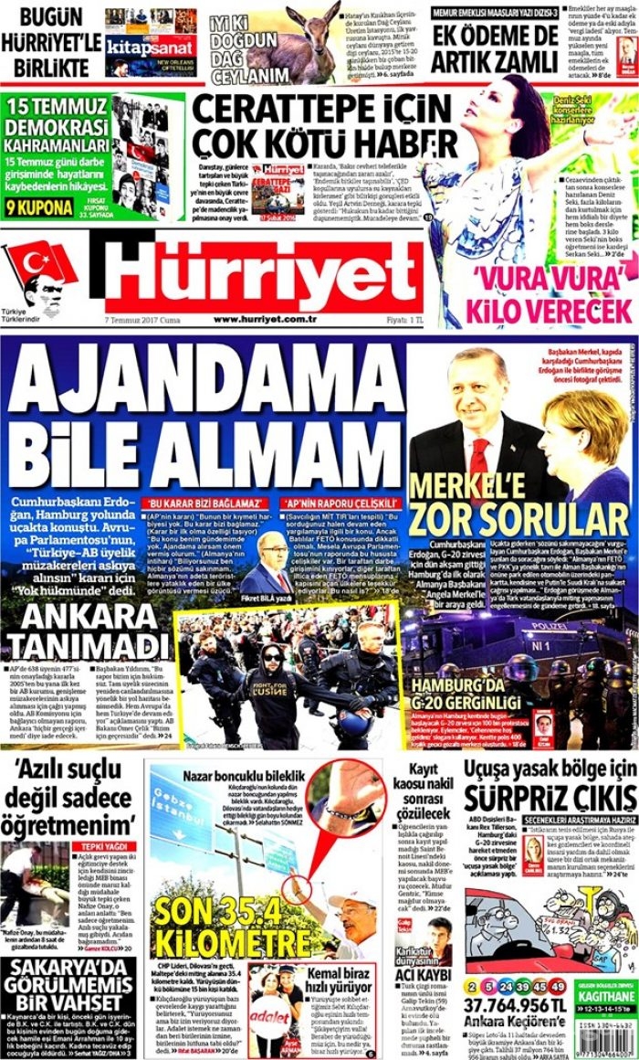 Günün gazete manşetleri 7 Temmuz 2017