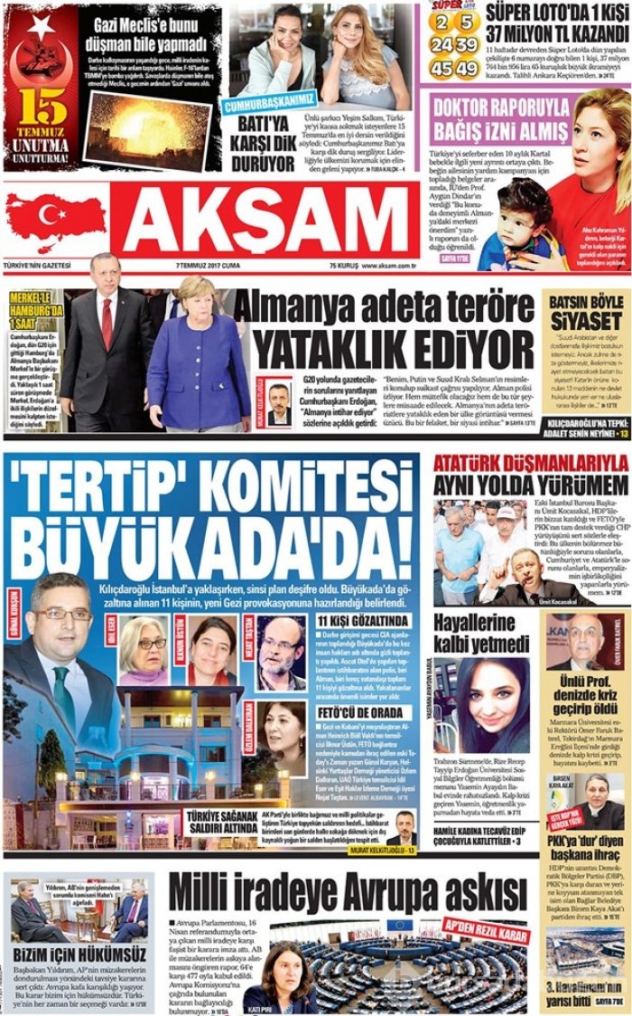 Günün gazete manşetleri 7 Temmuz 2017