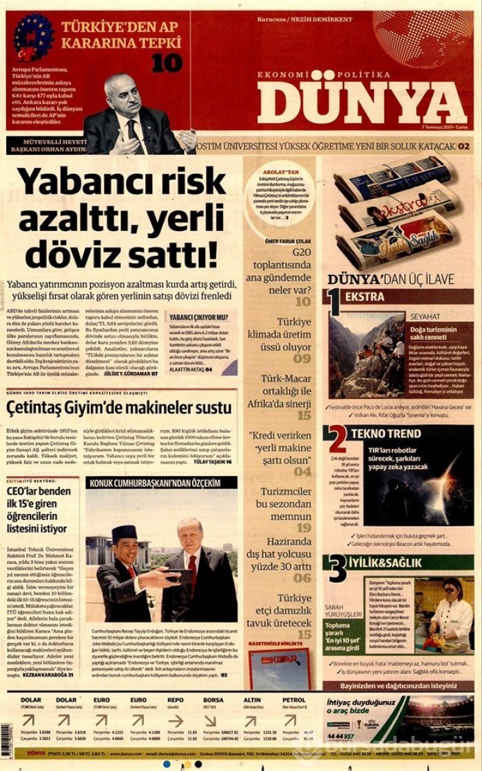 Günün gazete manşetleri 7 Temmuz 2017