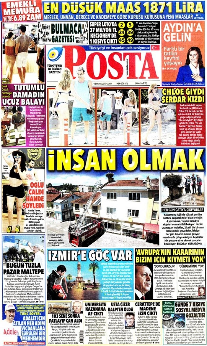 Günün gazete manşetleri 7 Temmuz 2017