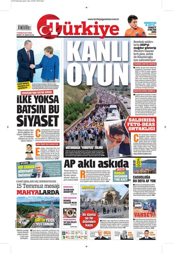 Günün gazete manşetleri 7 Temmuz 2017