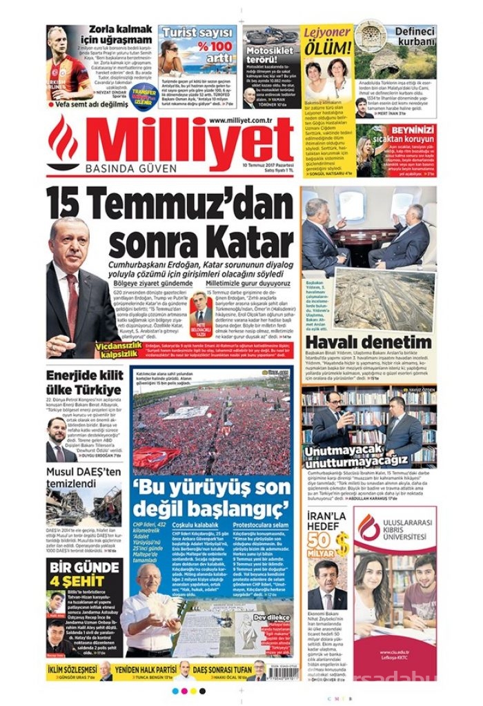 Günün gazete manşetleri (10 Temmuz 2017)