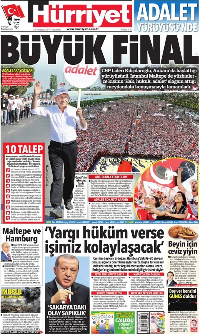 Günün gazete manşetleri (10 Temmuz 2017)