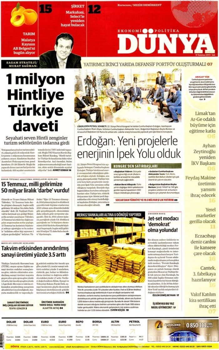 Günün gazete manşetleri 11 Temmuz 2017