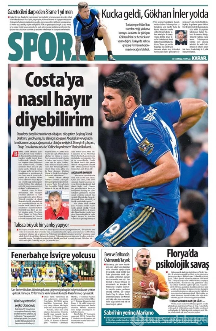 Günün spor gazeteleri (11 Temmuz 2017)
