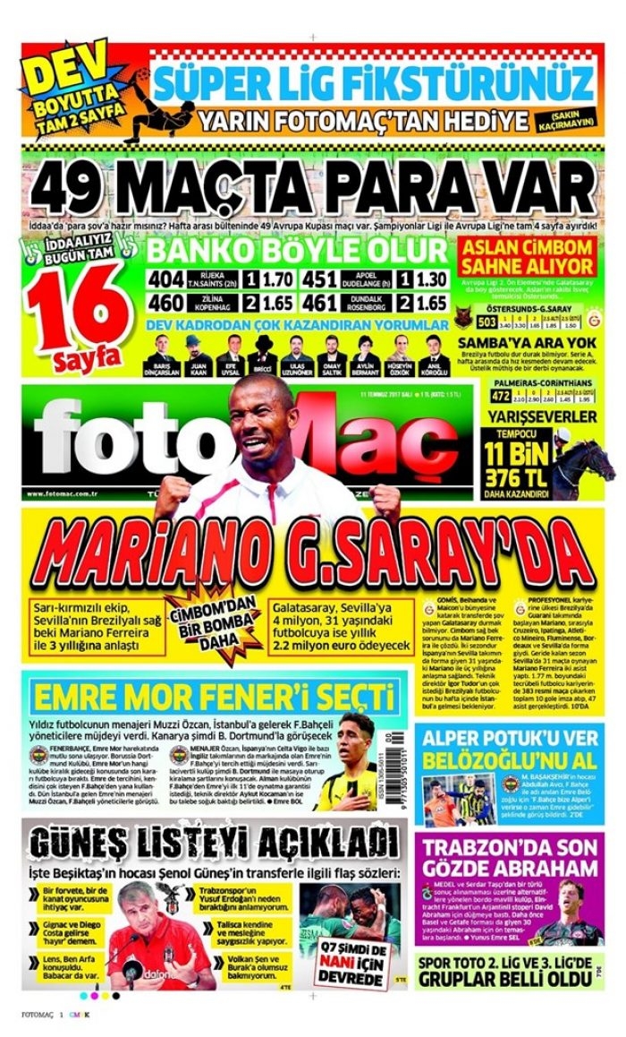Günün spor gazeteleri (11 Temmuz 2017)