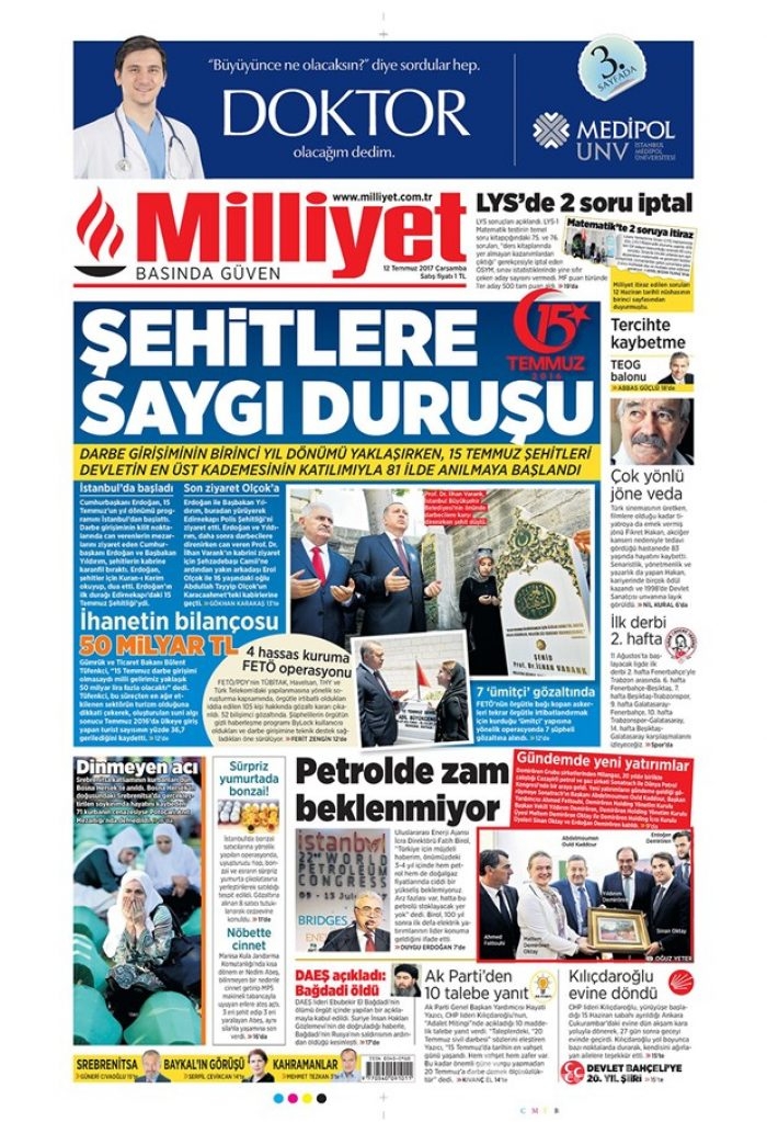 Günün gazete manşetleri 12 Temmuz 2017