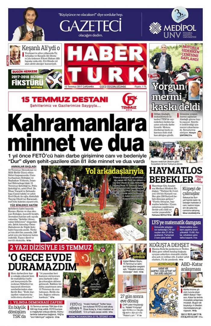 Günün gazete manşetleri 12 Temmuz 2017