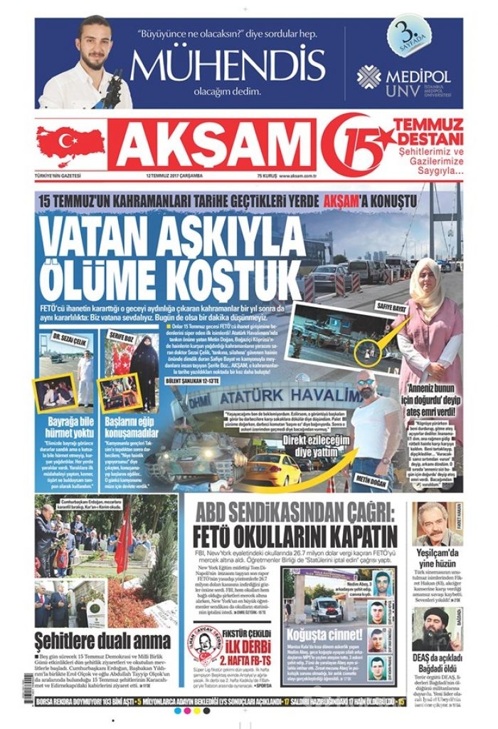 Günün gazete manşetleri 12 Temmuz 2017