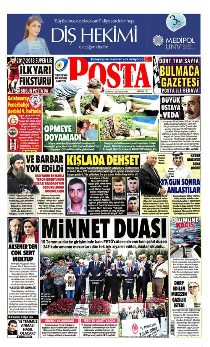 Günün gazete manşetleri 12 Temmuz 2017