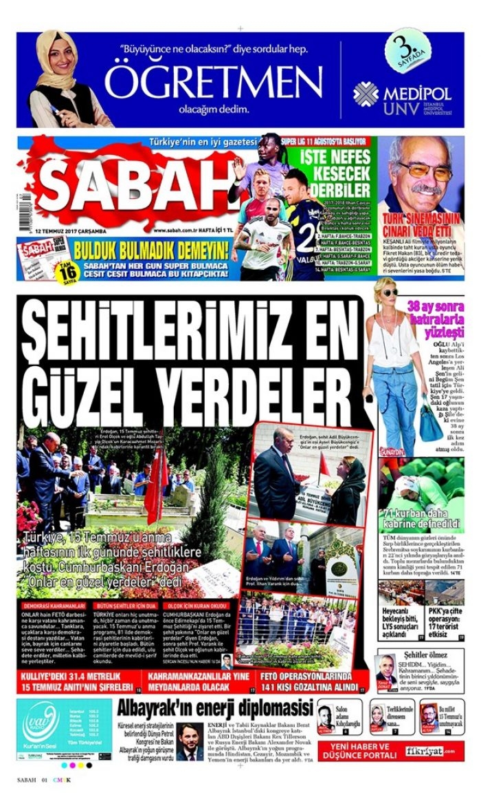 Günün gazete manşetleri 12 Temmuz 2017