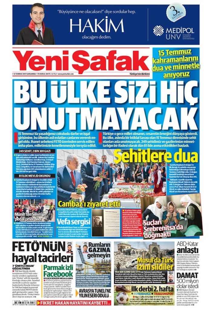 Günün gazete manşetleri 12 Temmuz 2017