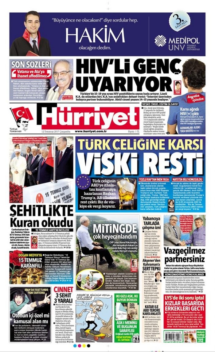 Günün gazete manşetleri 12 Temmuz 2017