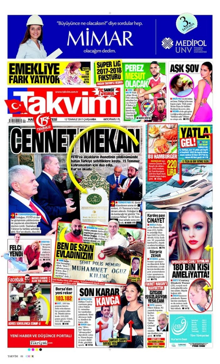 Günün gazete manşetleri 12 Temmuz 2017