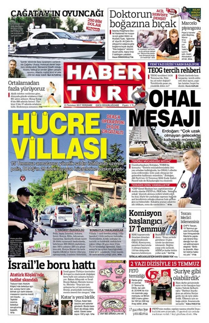 Günün gazete manşetleri - 13 Temmuz 2017