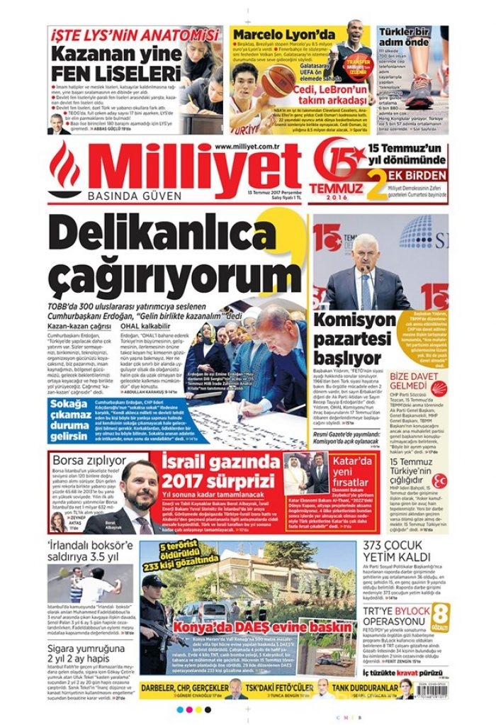 Günün gazete manşetleri - 13 Temmuz 2017