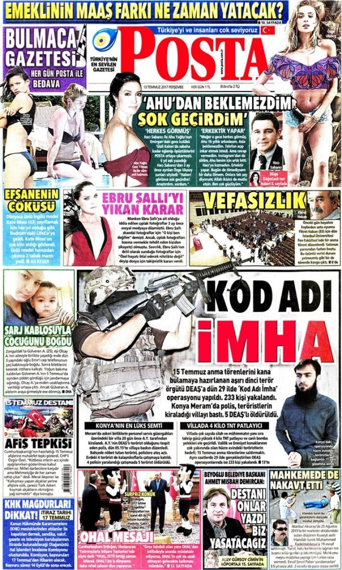 Günün gazete manşetleri - 13 Temmuz 2017