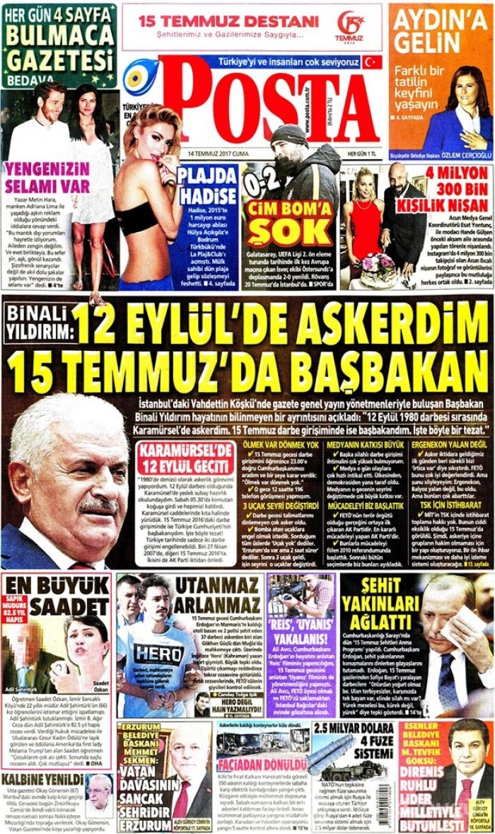 Günün gazete manşetleri - 14 Temmuz 2017