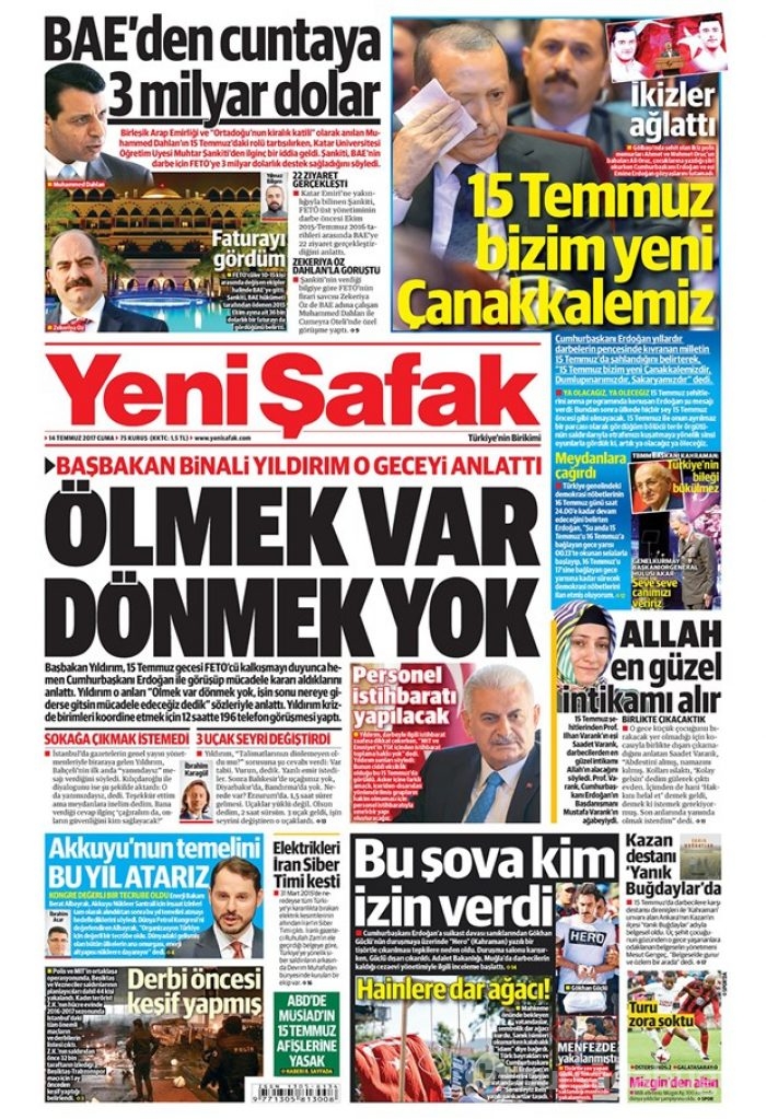 Günün gazete manşetleri - 14 Temmuz 2017