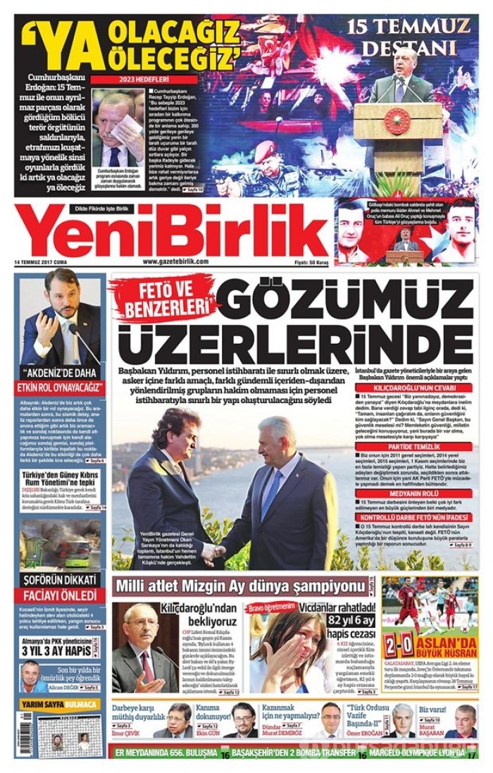 Günün gazete manşetleri - 14 Temmuz 2017