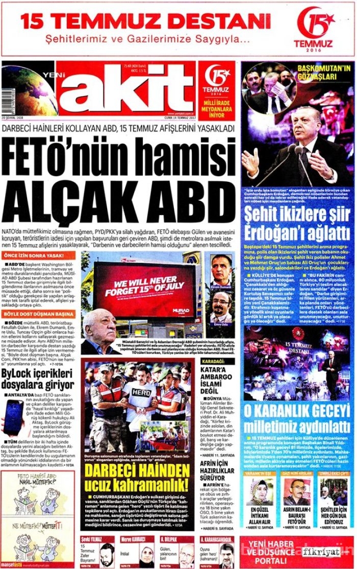 Günün gazete manşetleri - 14 Temmuz 2017
