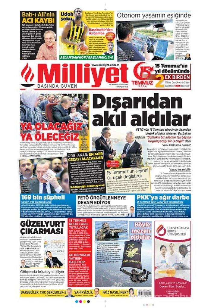 Günün gazete manşetleri - 14 Temmuz 2017
