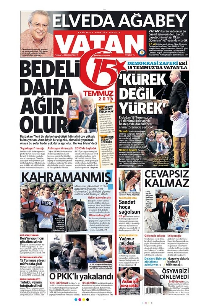 Günün gazete manşetleri - 14 Temmuz 2017