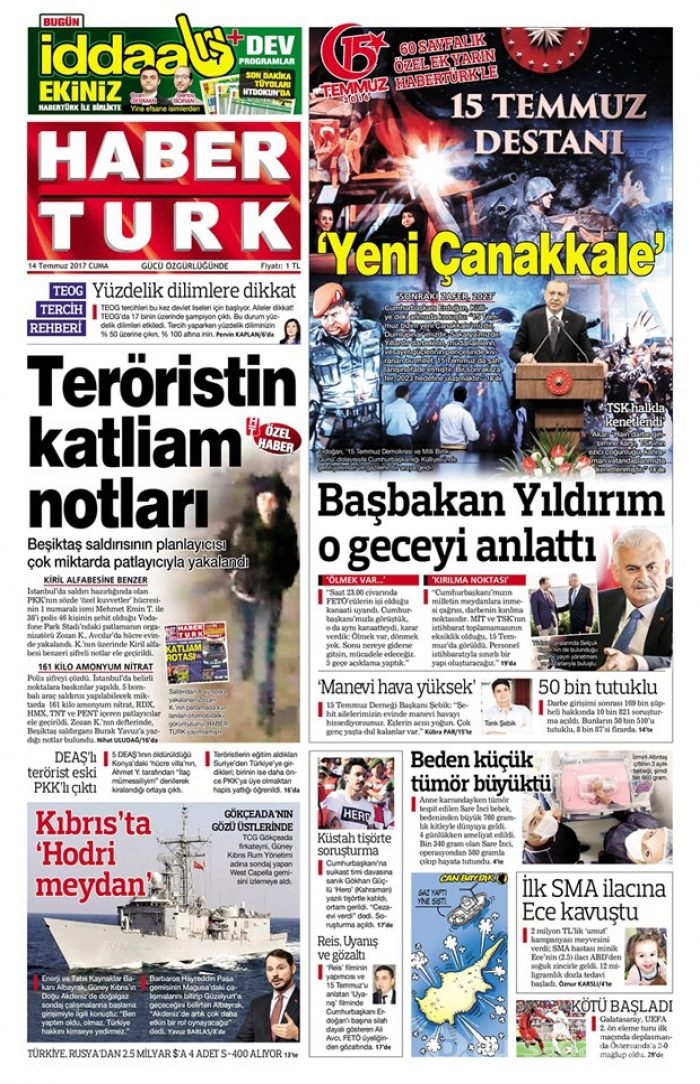 Günün gazete manşetleri - 14 Temmuz 2017