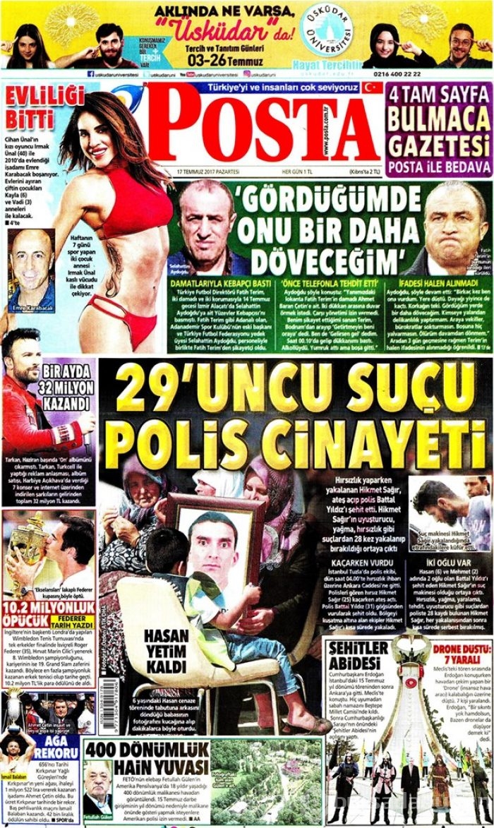 Günün gazete manşetleri - 17 Temmuz 2017