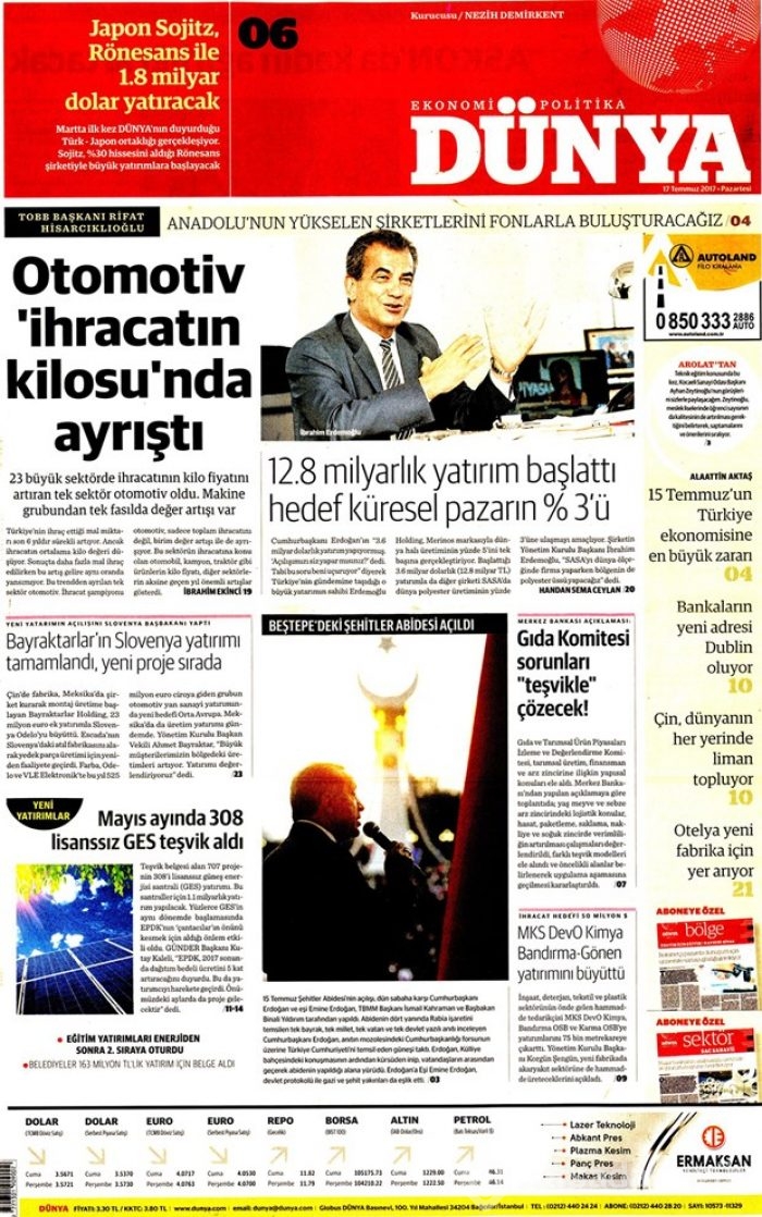 Günün gazete manşetleri - 17 Temmuz 2017
