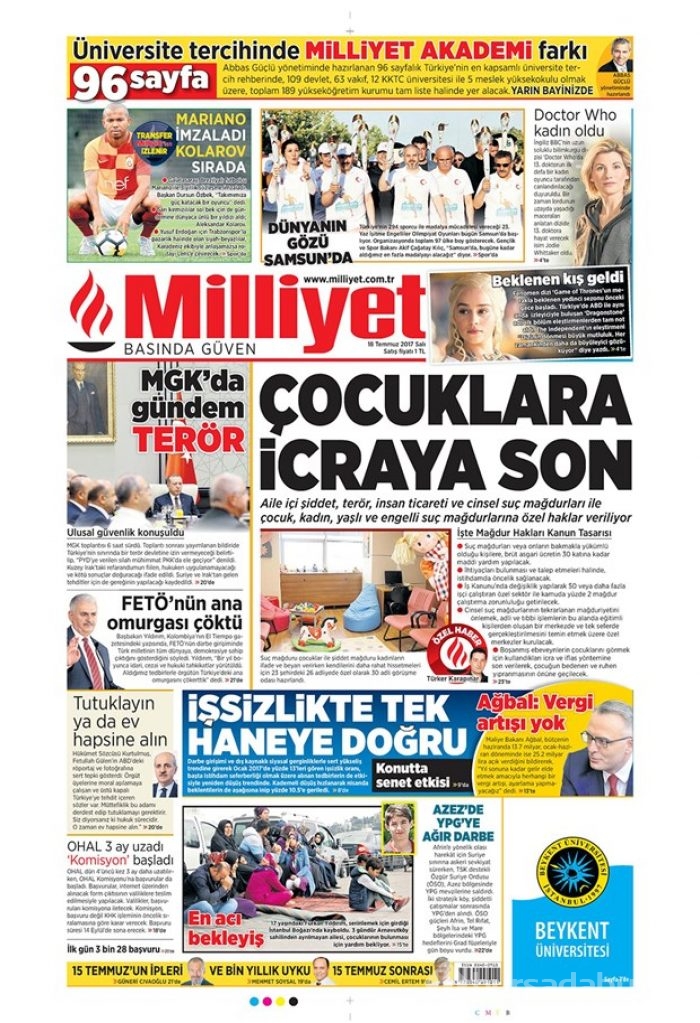 Günün gazete manşetleri 18 Temmuz 2017