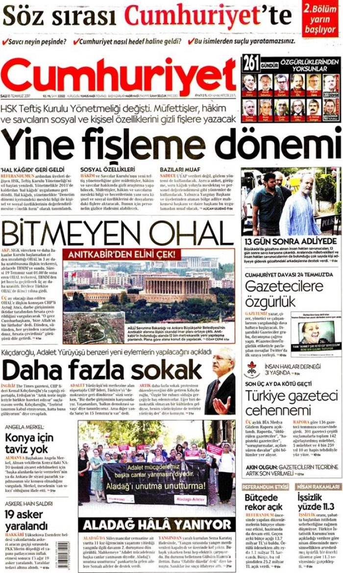 Günün gazete manşetleri 18 Temmuz 2017