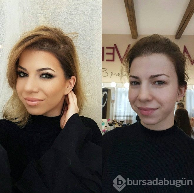 Makyajın nasıl değiştirdiğini gösteren kareler
