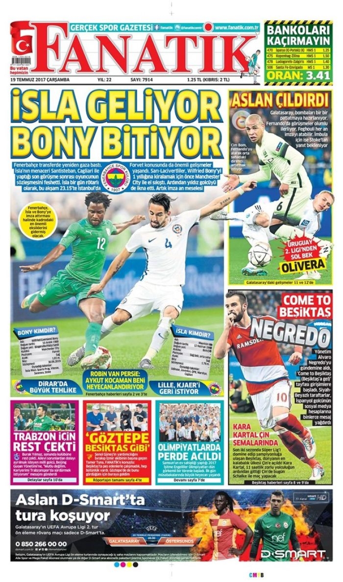 Günün spor gazeteleri (Transfer haberleri - 19 Temmuz 2017)