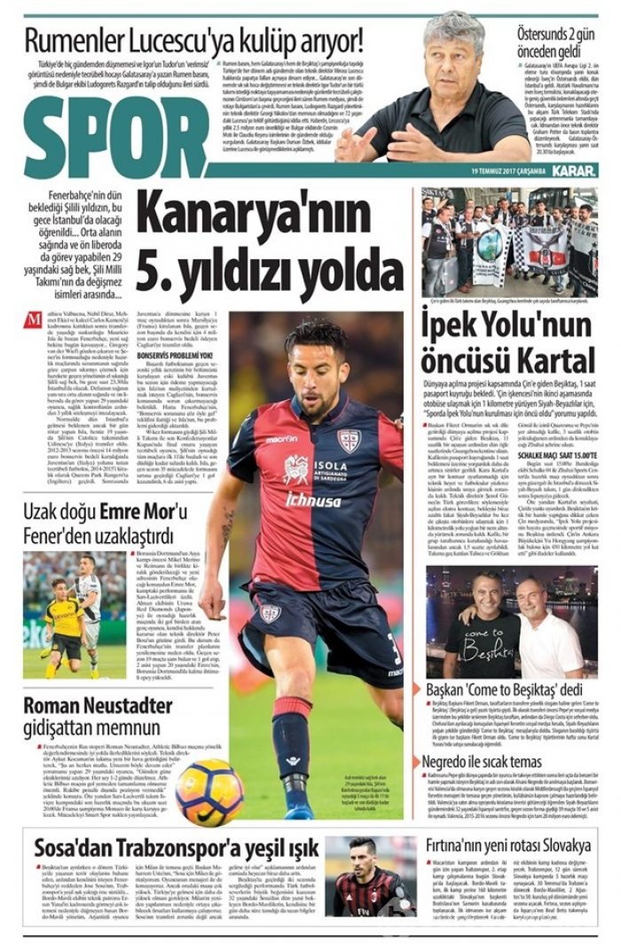 Günün spor gazeteleri (Transfer haberleri - 19 Temmuz 2017)