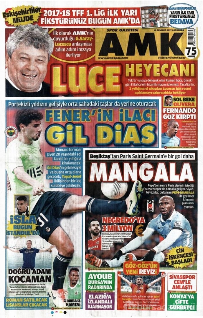 Günün spor gazeteleri (Transfer haberleri - 19 Temmuz 2017)