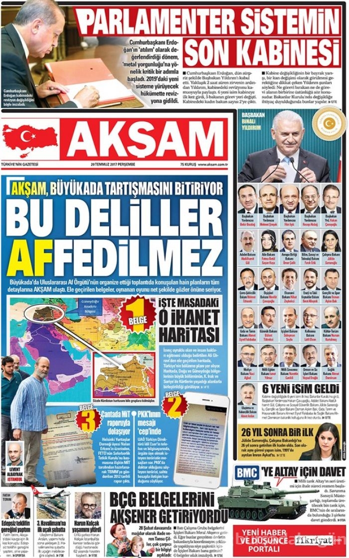 Günün gazete manşetleri 20 Temmuz 2017