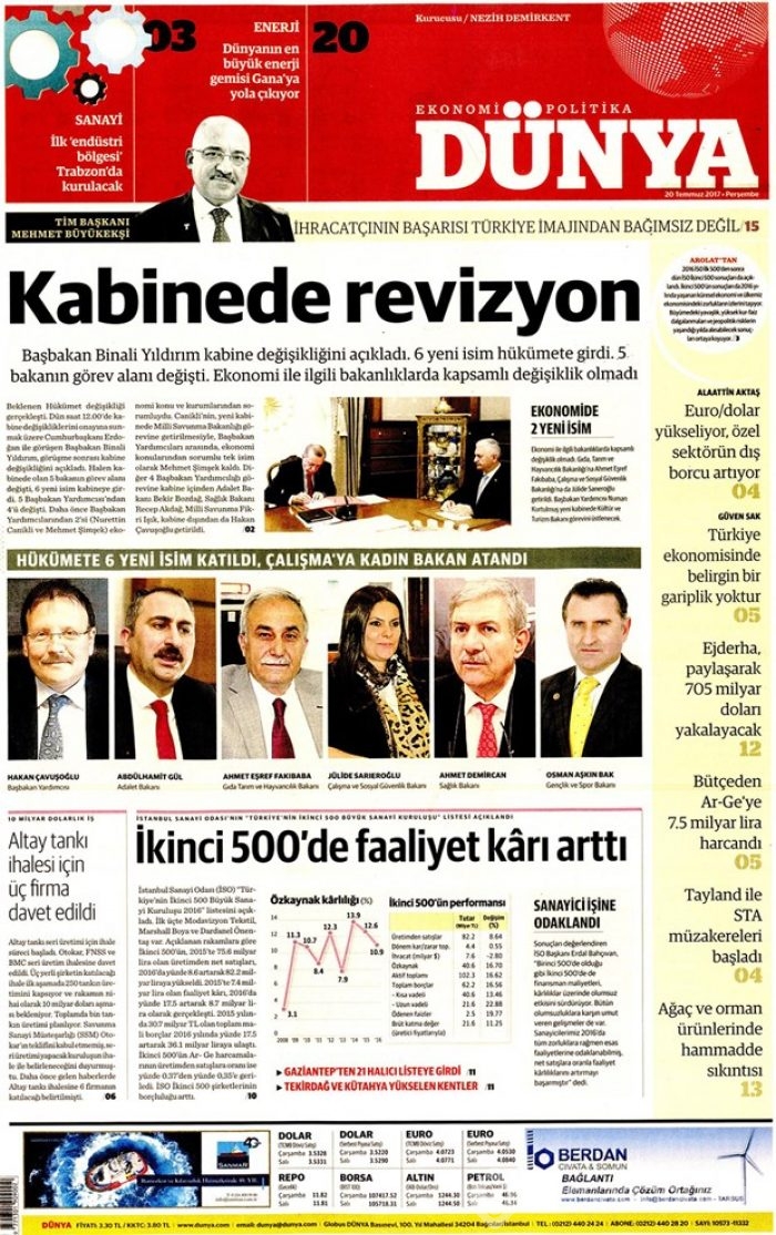 Günün gazete manşetleri 20 Temmuz 2017