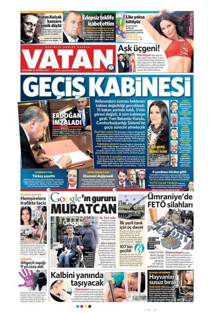Günün gazete manşetleri 20 Temmuz 2017