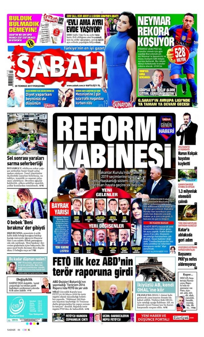 Günün gazete manşetleri 20 Temmuz 2017
